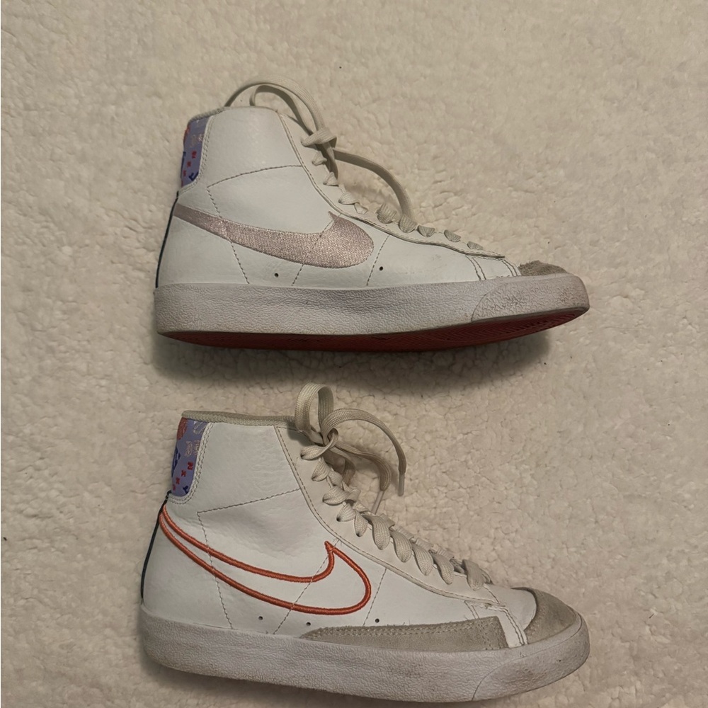 Nike White and Red High-Tops with Blue Accents